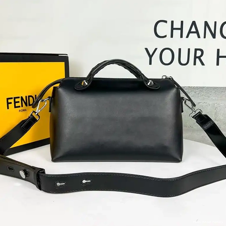 Cheap HOT Black Boston By Medium Logo The Bag Leather Way ROMA Fendi In Calf 0403